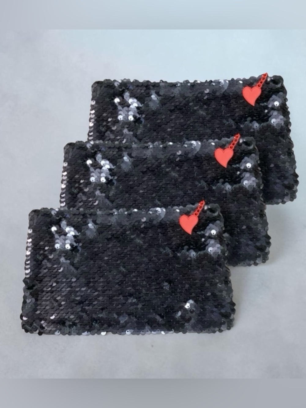 3 Betty Boop X Ipsy Sequined Black & Red Makeup Bag Clutch Purse Red Heart Zip
